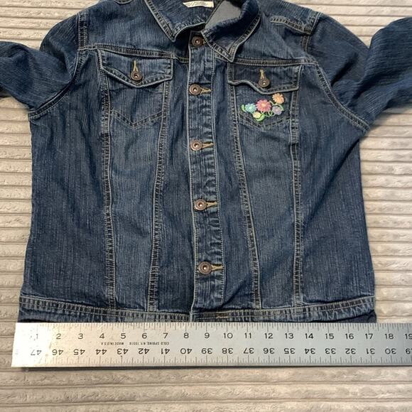 Vintage 2005 Tommy Hilfiger Floral Embroidered Denim Jean Jacket Women's Medium - Picture 7 of 8